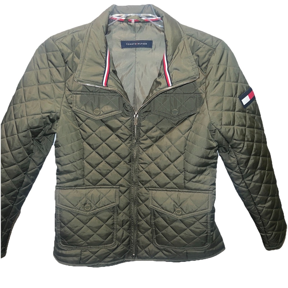 Tommy Hilfiger Small Womens Diamond Quilted Barn Jacket - Olive Green Arm Logo